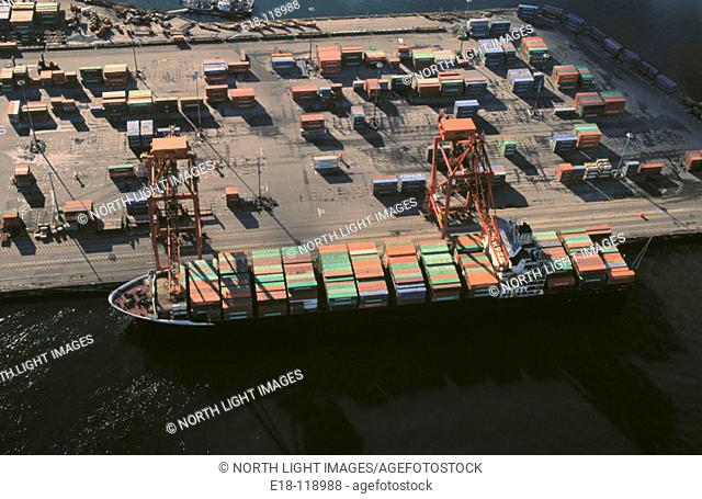 Container terminal in Vancouver inner harbour. British Columbia. Canada