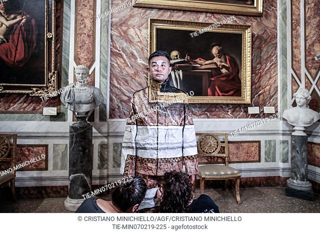 The artist Liu Bolin for the celebration of the Chinese new year portrays himself near the painting ' Saint Gerolamo' by Caravaggio in the Borghese Gallery in...