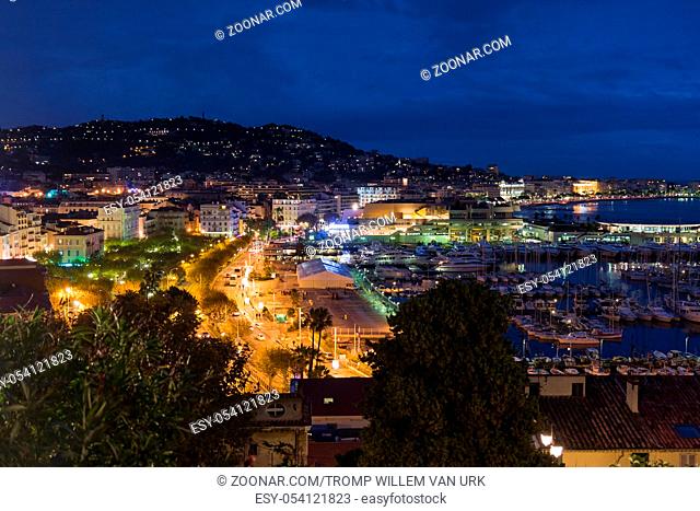 Cityscape by night from Cannes, France