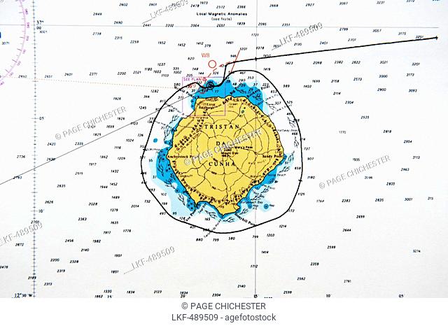 Navigational chart of Tristan da Cunha island, British Overseas Territory Saint Helena, Ascension and Tristan da Cunha
