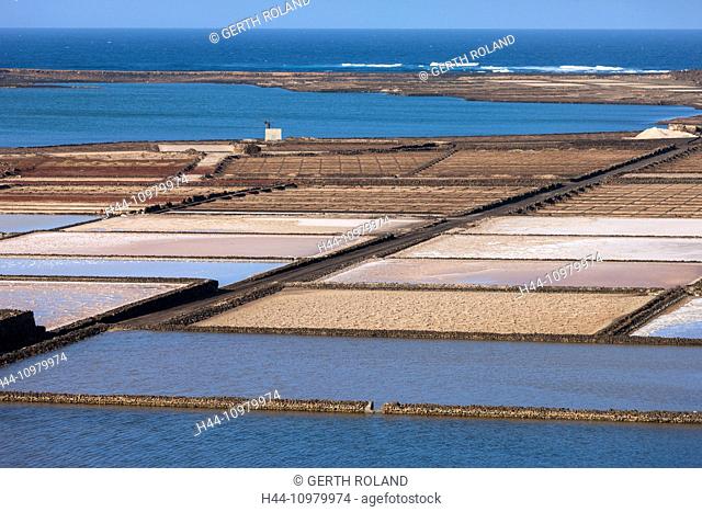 Salinas de Janubio, Spain, Europe, Canary islands, Lanzarote, coast, saltworks, saline, salt production