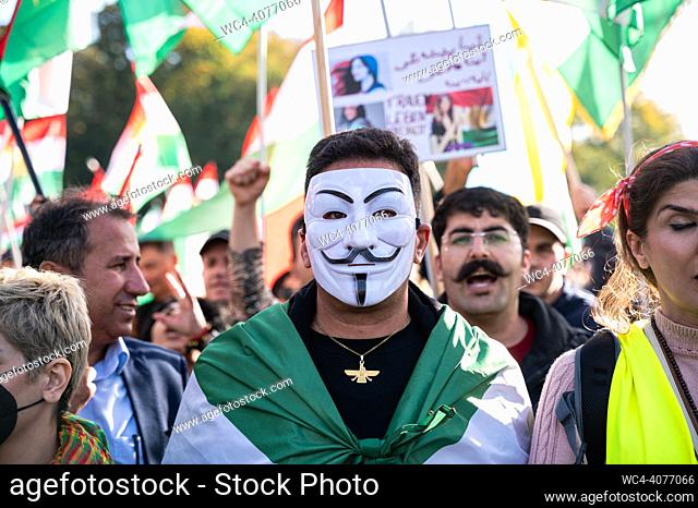 Berlin, Germany, Europe - Several tens of thousands of Iranians and activists express their solidarity with the protests in Iran during a demonstration and...