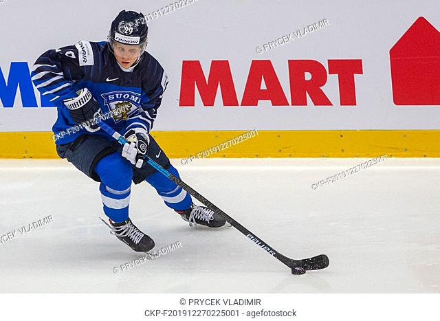 Kim Nousiainen (FIN) in action during the 2020 IIHF World Junior Ice Hockey Championships Group A match between Sweden and Finland in Trinec, Czech Republic