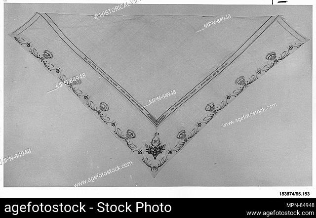 Scarf. Date: 1809-10; Culture: Austrian; Medium: Linen, silk and metal thread; Dimensions: L. 52 x W. 52 inches (132.1 x 132
