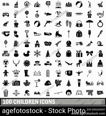 100 children icons set in simple style for any design vector illustration