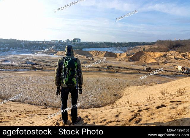 Dresden, sand pit at Heller mountain, building material plants, hiker, Saxony, Germany