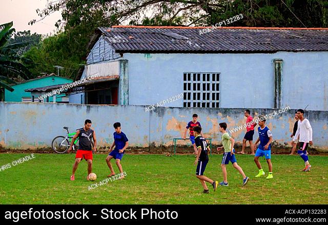 Boys playing soccer, Vinales, Pinar del Rio Province, Cuba