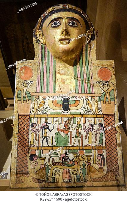 Sarcophagus top. Egyptian Ptolemaic collection. Louvre Museum. Paris. France