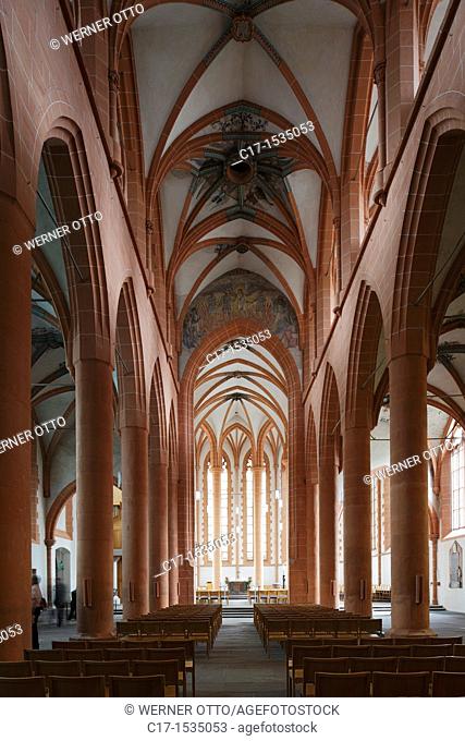 Germany, Heidelberg, Neckar, Rhine-Neckar area, Bergstrasse, Odenwald, Baden-Wuerttemberg, old town, Heiliggeist Church, interior view, nave, altar