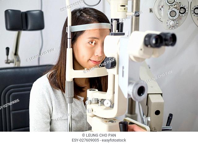 Woman undergo the eye test