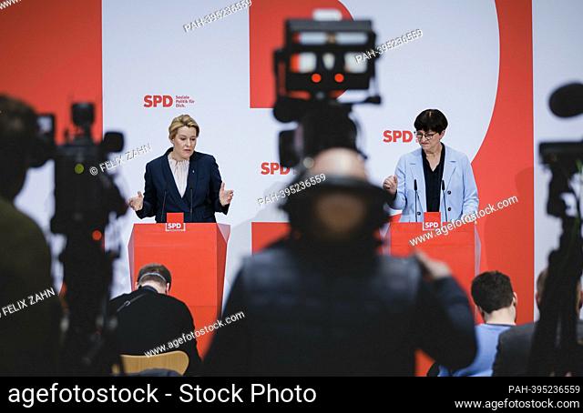 Franziska Giffey, Governing Mayor of Berlin, and Saskia Christina Esken, Federal Chairwoman of the SPD, recorded at a press conference on the occasion of the...