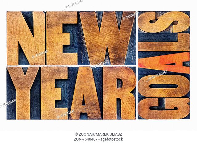 New Year goals - resolution concept - isolated word abstrtact in letterpress wood type printing blocks stained by color inks