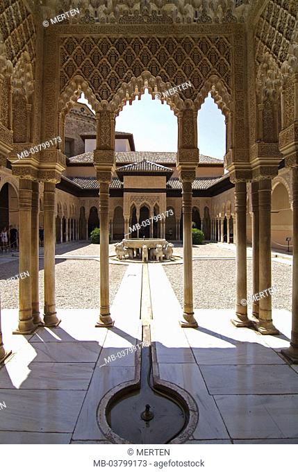 Spain, Andalusia, grain Ada, Alhambra,  Lion yard  Europe, Southern Europe, Iberian peninsula, destination, sight, castle, fortress, construction, architecture
