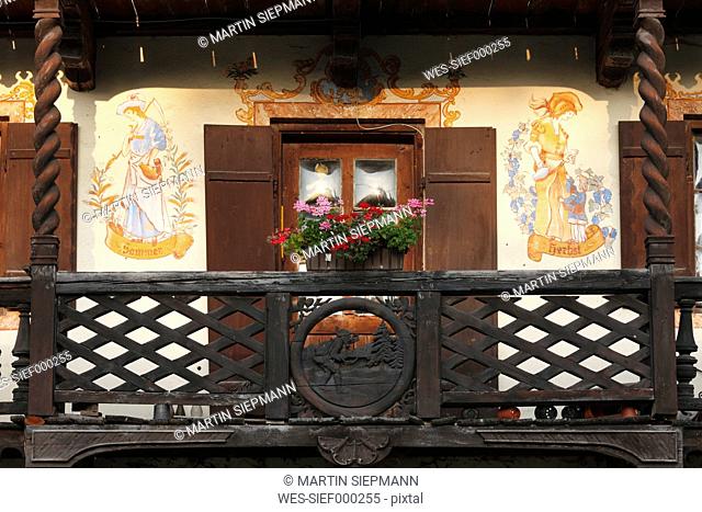 Germany, Bavaria, Upper Bavaria, View of frescoes at rural house