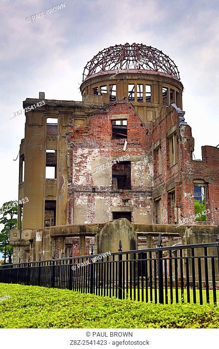 The Genbaku Domu, Atomic Bomb Dome, in the Hiroshima Peace Memorial Park, Hiroshima, Japan commemorating the bombing of Hiroshima at the end of World War II