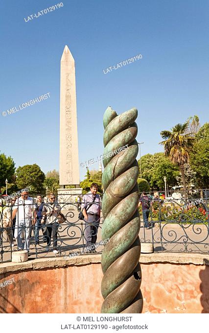 The Egyptian Obelisk, The Theodosius Obelisk is in the Hippodrome Square. It is 65 feet tall. It was moved to Istanbul from Alexandria in 390AD by the Roman...