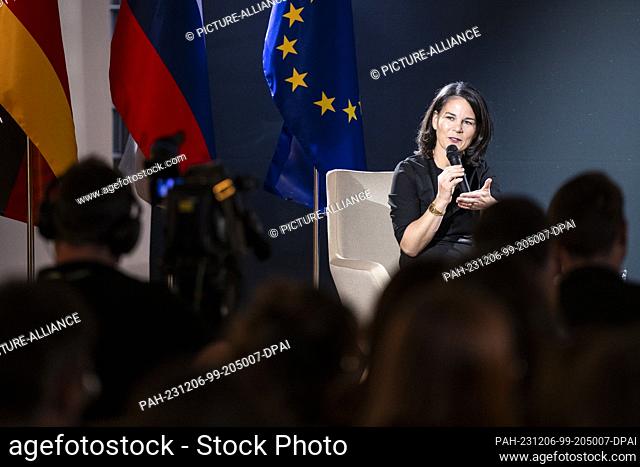 06 December 2023, Slovenia, Ljubljana: Annalena Baerbock (Alliance 90/The Greens), Federal Minister for Foreign Affairs, speaks at the discussion event ""EurUp...