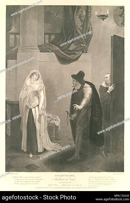 Shylock's House-Shylock, Jessica and Launcelot (Shakespeare, Merchant of Venice, Act 2, Scene 5). Series/Portfolio: Boydell's Shakespeare Gallery; Engraver:...
