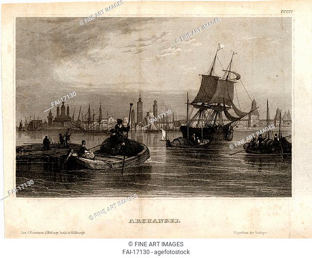View of Arkhangelsk. Anonymous . Etching. Classicism. 1833. Private Collection. Graphic arts