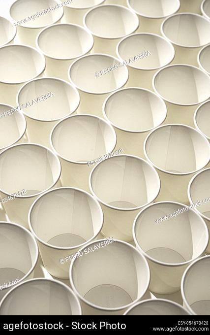Large group of disposable paper cups