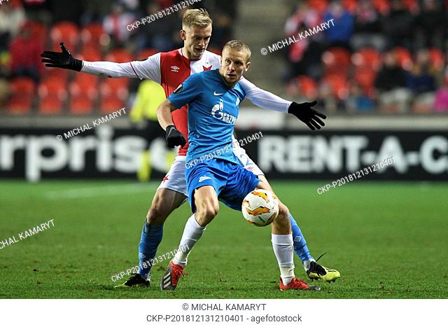 R-L Igor Smolnikov (Zenit) and Jaroslav Zeleny (Slavia) in action during the UEFA Europa League, Group Stage, Group C, match between SK Slavia Praha and FC...