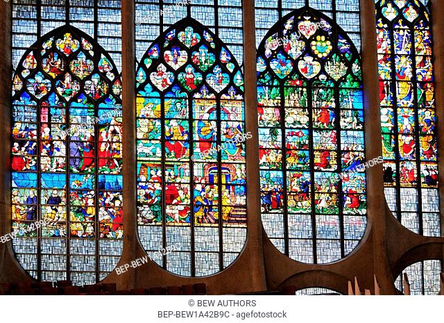Stained glass windows of Sainte Jeanne d'Arc church Rouen. Normandy France