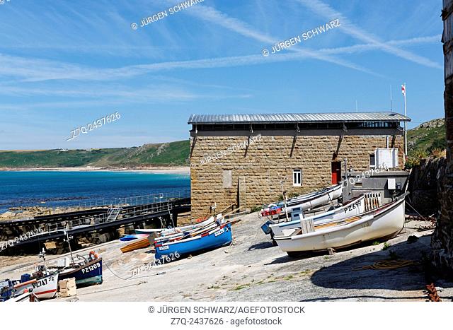 Boats and harbour of Sennen Cove, Cornwall, UK