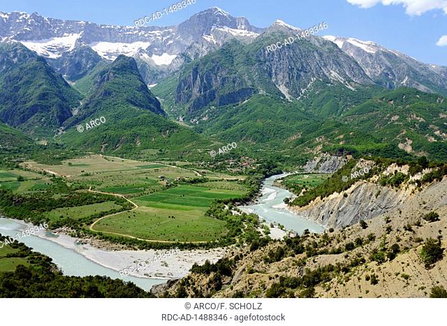 River Vjosa near Kanicol, SH75, mountains Nemeckes, Albania