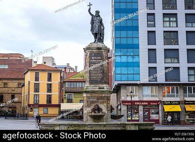 Statue of Pelagius, first king of Asturias in Gijon in Asturias region, Spain