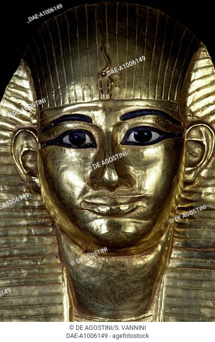 Gold funerary mask of Pharaoh Amenemope, from Tanis. Egyptian civilisation, Third Intermediate Period, Dynasty XXI.  Cairo, Egyptian Museum