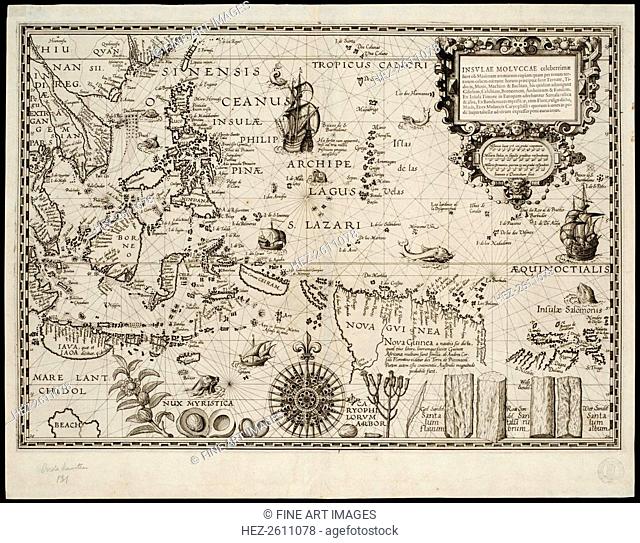 Insulae Moluccae celeberrimae sunt ob maximam aromatum copiam quam per totum terrarum orbem mittunt? Artist: Plancius, Petrus (1552-1622)
