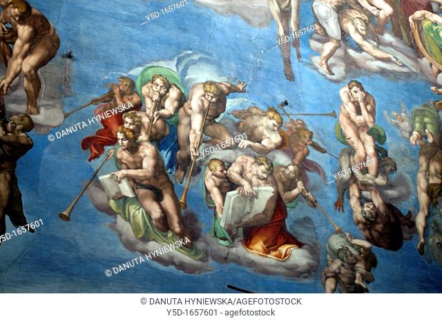 details of Michelangelo's most famous fresco The Last Judgement, Sistine Chapel, Vatican Museum, Rome, Italy