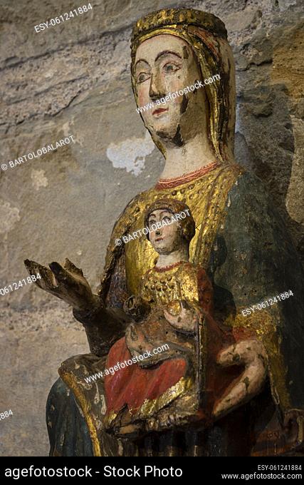 Virgin of Siresa, gilt and polychrome wood, 13th century, church of the monastery of San Pedro, 11th-12th centuries, Siresa, Hecho Valley, Aragonese Pyrenees