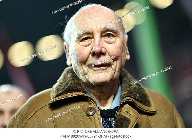 Horst Eckel, former soccer player for 1. FC Kaiserslautern and member of the 1954 World Cup team, standing in the stadium at the German 2nd division Bundesliga...