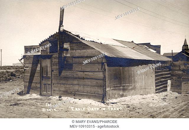Early days at Twin Falls, Idaho, USA -- a wooden shack advertising Beds