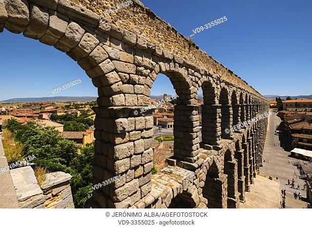 Ancient roman aqueduct, UNESCO World Heritage Site. Segovia city. Castilla León, Spain Europe