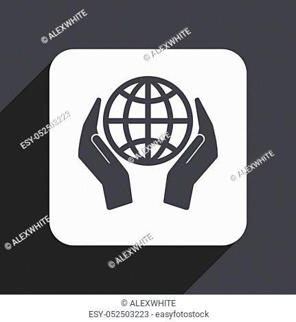 Hand protect the earth flat design web icon isolated on gray background