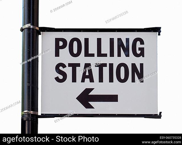 Polling station sign for UK general elections isolated over white background