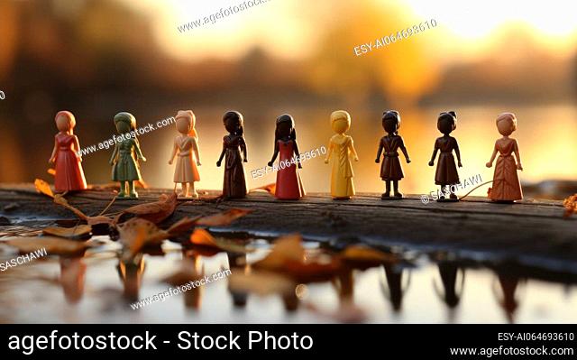 A captivating soft focus photograph featuring stick figures from various cultural backgrounds coming together in unity, symbolizing the power of collaboration...