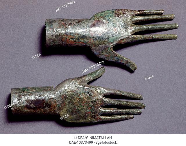 Pair of hands in bronze, from the Necropolis Osteria, Vulci (Lazio). Etruscan Civilization, 9th-1st Century BC.  Rome, Museo Nazionale Etrusco Di Villa Giulia...