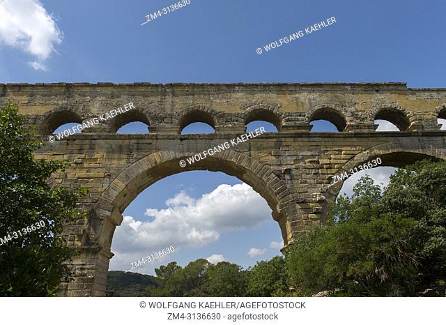 The Pont du Gard (UNESCO World Heritage Site), an ancient Roman aqueduct that crosses the Gardon River, near Nimes in the south of France