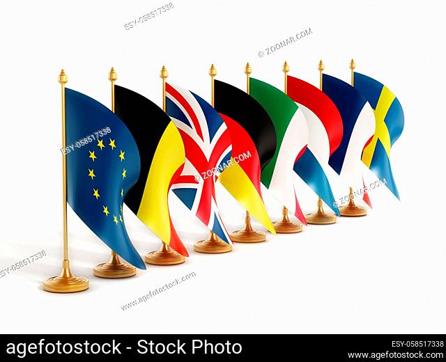 European Union Founder Country Flags isolated on white background