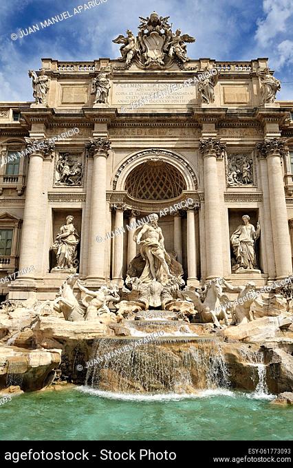 Detail of the Trevi Fountain with Neptune in the center of the image, Rome, Italy