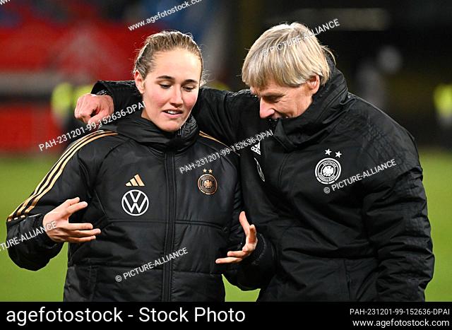 01 December 2023, Mecklenburg-Western Pomerania, Rostock: Soccer, Women: Nations League A Women, Germany - Denmark, Group Phase, Group 3, Matchday 5