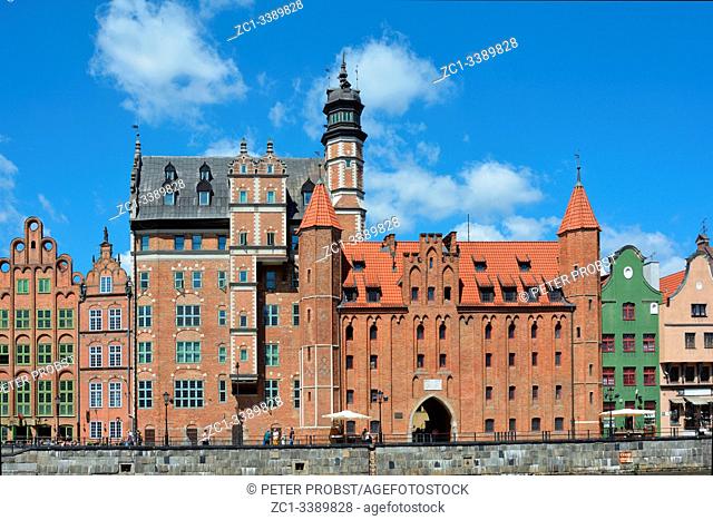 Cityscape of Gdansk at the river Motlawa with the Saint Marys gate - Poland