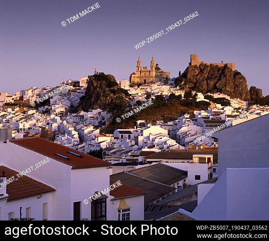View Over Town With Cathedral & Castle, Olvera, Andalusia, Spain