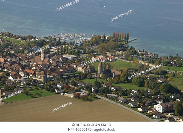 10650170, Estavayer le Lac, fields, canton Freiburg, Lac de Neuchatel, aerial photo, aerial view, Neuenburgersee, Switzerland
