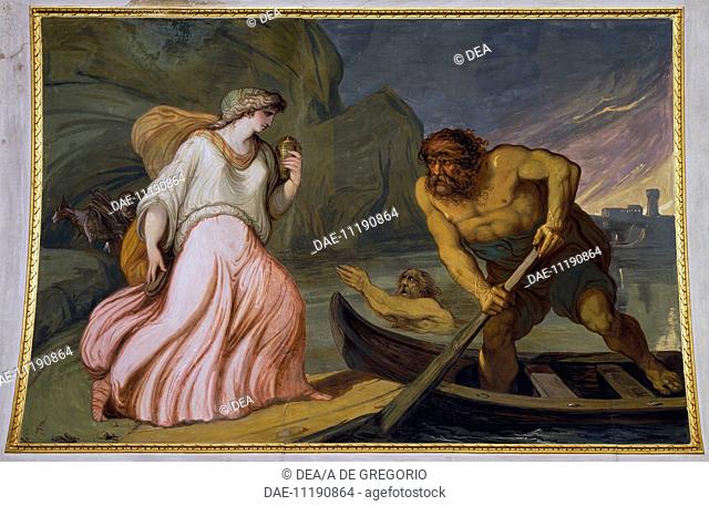Scene from the myth of Cupid and Psyche, 1794, by Felice Giani (1758-1823), tempera wall painting, Palazzo Laderchi, Faenza, Emilia-Romagna