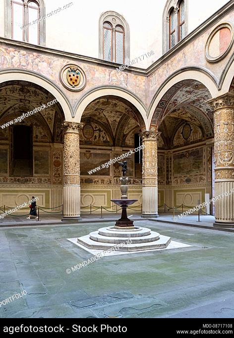 First courtyard of the Palazzo Vecchio designed by Michelozzo and Vasari and accessed from the main door on Piazza della Signoria