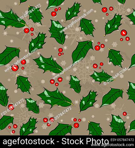 Seamless Christmas texture with holly leaves. Vector illustration EPS 8